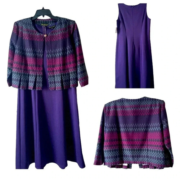 NWT DN Designs Purple Eggplant Gray Ponte Knit Jacket Dress Size 14, padded - Picture 2 of 11